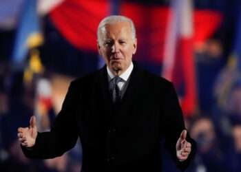 U.S. President Joe Biden delivers remarks during an event outside the Royal Castle, in Warsaw, Poland, February 21, 2023. R