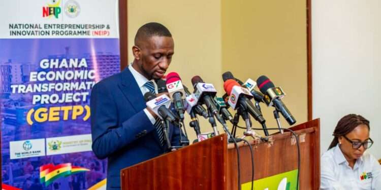 Mr. Kofi Ofosu Nkansah, Chief Executive of NEIP, speaking during the launch of the NEIP Acceleration Grant Programme