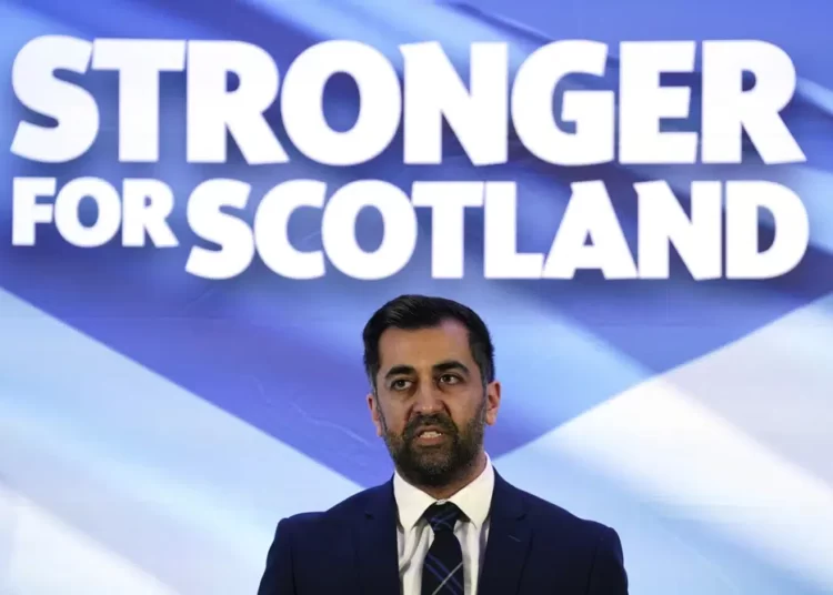 Scottish National Party Elects Humza Yousaf As New Leader 1 Newly elected Scottish National Party leader Humza Yousaf speaks after being announced new SNP leader, at Murrayfield Stadium, in Edinburgh, Scotland, Monday, March 27, 2023.
