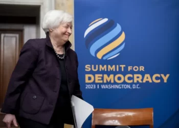 U.S Treasury Secretary, Janet Yellen arrives to speak during an anti-corruption panel discussion as part of the 2023 Summit for Democracy at the Treasury Department, Tuesday, March 28, 2023, in Washington.