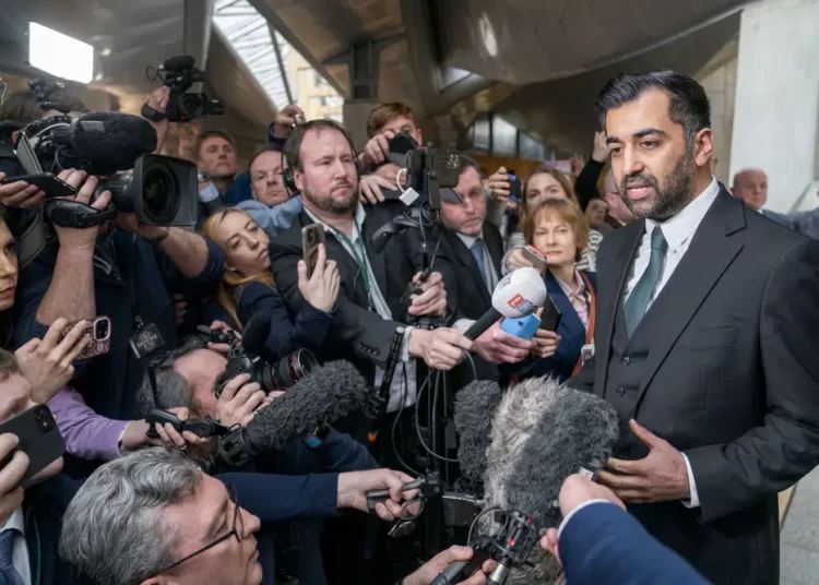 Humza Yousaf Confirmed As Scotland's New First Minister 1 Humza Yousaf speaks to the media after being voted the new First Minister at the Scottish Parliament in Edinburgh, Scotland, Tuesday March 28, 2023.