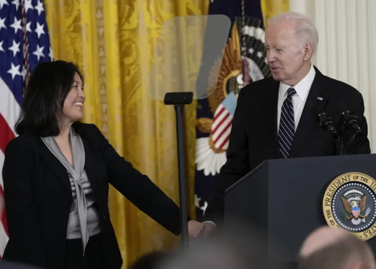 <strong>Julie Su Is The American Dream- President Biden</strong> 1 President Joe Biden talks about his nomination of Julie Su, left, to serve as the Secretary of Labor during an event in the East Room of the White House in Washington, Wednesday, March 1, 2023.