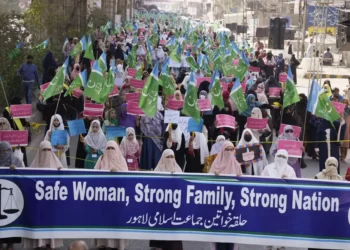 Women supporters of a religious party "Jamaat-e-Islami" participate in a rally to mark International Women's Day, in Lahore, Pakistan, Wednesday, March 8, 2023.