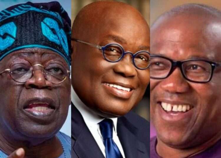 President Akufo-Addo Congratulates Nigeria's President-elect Tinubu 1 Collage of President-elect Tinubu (left), President Akufo-Addo (middle) and Peter Obi.