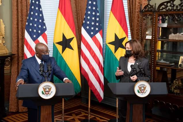 President Akufo Addo Ghanas President on the left U.S Vice President Mrs. Kamala Harris