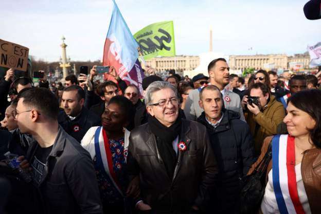 Prominent leftist politician Jean Luc Melenchon a staunch opponent of President Emmanuel Macron has turned up at the demonstration at Place de la Concorde