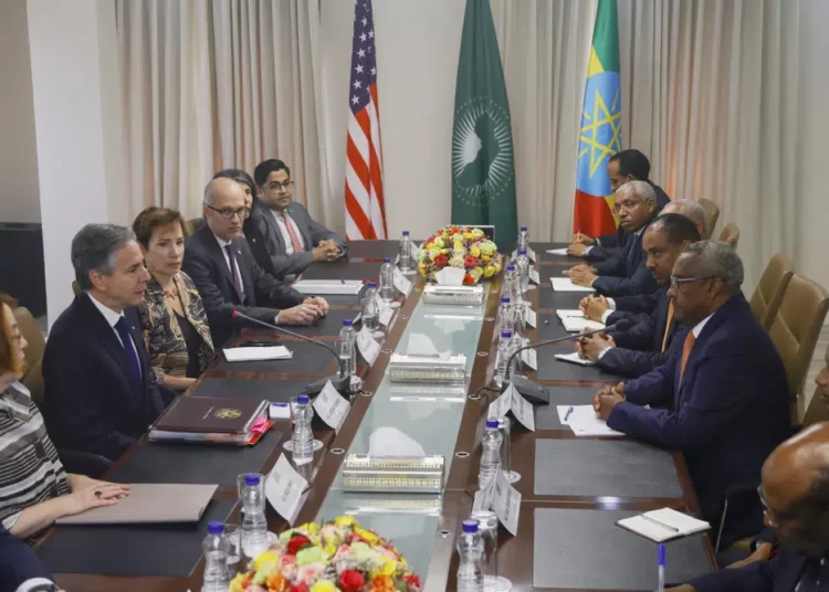 U.S. Secretary Of State In Ethiopia To Meet Political Leaders 1 U.S. Secretary of State, Antony Blinken, second left, meets Ethiopian Deputy Prime Minister and Foreign Minister Demeke Mekonnen in Addis Ababa, Ethiopia, Wednesday, March 15, 2023