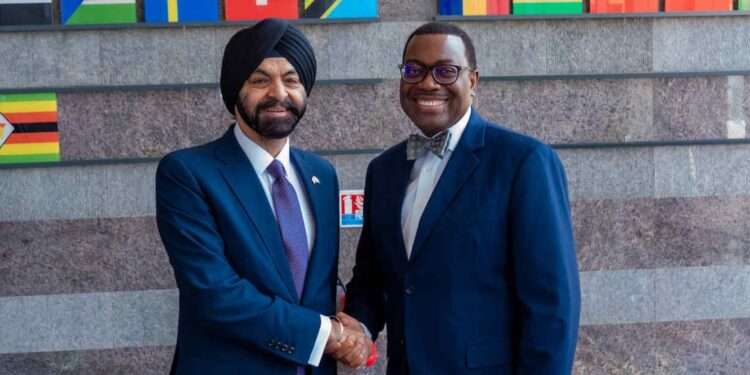 World Bank President Nominee To Partner With AfDB Group To Deliver Transformative Results 1 Ajay Banga, US nominee for World Bank Group President (left) and Akinwumi Adesina, African Development Bank President (right) in Abidjan.