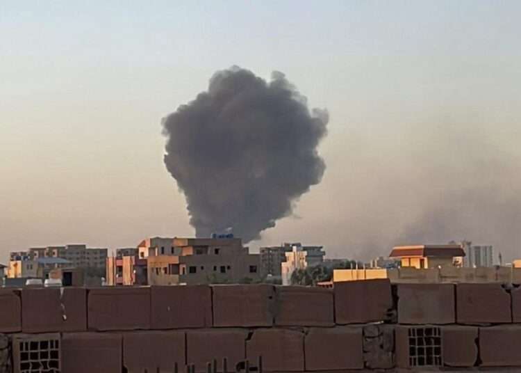 In this photo provided by Maheen S , smoke fills the sky in Khartoum, Sudan, near Doha International Hospital on Friday, April 21, 2023.