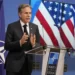 United States Secretary of State Antony Blinken addresses a media conference during a meeting of NATO foreign ministers at NATO headquarters in Brussels, Wednesday, April 5, 2023.