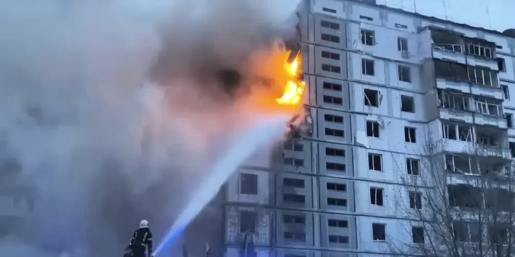 At Least 16 People Dead After Russian Missiles Hit Ukraine 1 In this image taken from video provided by the National Police of Ukraine, firefighters work at an apartment building destroyed by a Russian attack in the town of Uman, around 215 kilometers (134 miles) south of Kyiv, Ukraine, Friday, April 28, 2023.