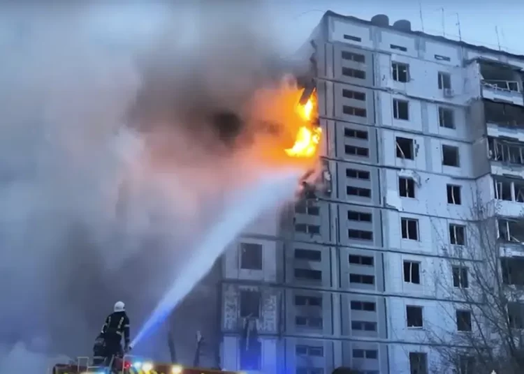 At Least 16 People Dead After Russian Missiles Hit Ukraine 1 In this image taken from video provided by the National Police of Ukraine, firefighters work at an apartment building destroyed by a Russian attack in the town of Uman, around 215 kilometers (134 miles) south of Kyiv, Ukraine, Friday, April 28, 2023.