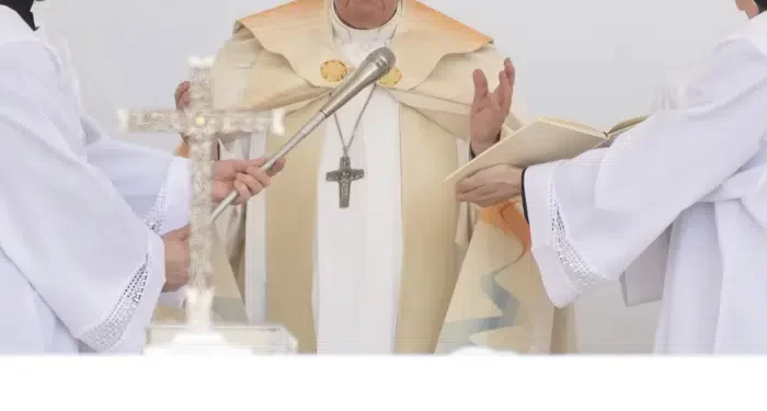 Pope Francis Urges Hungary To Open Doors To Others 1 Pope Francis delivers his blessing as he starts a mass in Kossuth Lajos' Square in Budapest, Hungary, Sunday, April 30, 2023.