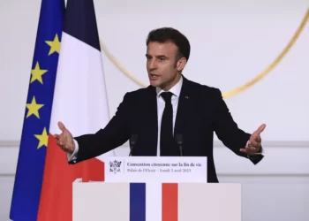 Macron To Draft Bill That Legalizes End-Of-Life Options 6 French President Emmanuel Macron delivers his speech on the end-of-life options after a panel of citizens worked the issue in recent months, Monday, April 3, 2023 at the Elysee Palace in Paris.