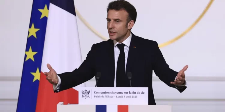 Macron To Draft Bill That Legalizes End-Of-Life Options 1 French President Emmanuel Macron delivers his speech on the end-of-life options after a panel of citizens worked the issue in recent months, Monday, April 3, 2023 at the Elysee Palace in Paris.