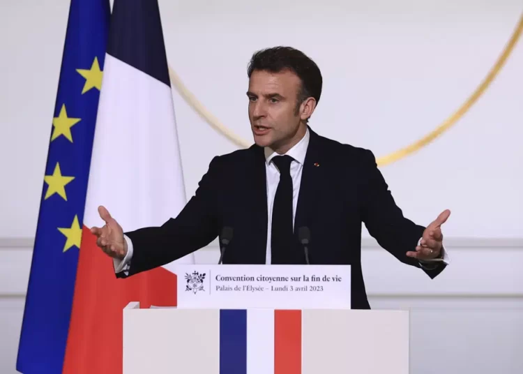 Macron To Draft Bill That Legalizes End-Of-Life Options 1 French President Emmanuel Macron delivers his speech on the end-of-life options after a panel of citizens worked the issue in recent months, Monday, April 3, 2023 at the Elysee Palace in Paris.