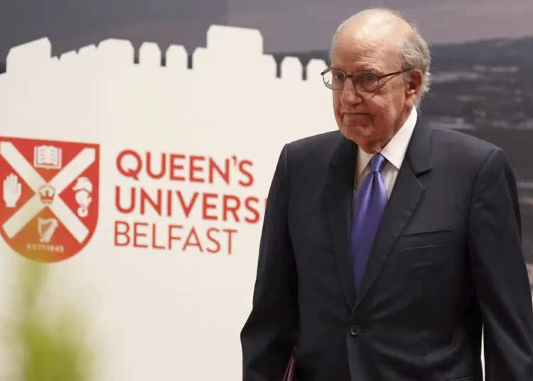 Former U.S. Senator Urges Politicians In Northern Ireland To Revive The Government 1 Former U.S. Sen. and chairman of negotiations George Mitchell attends the first day of a three-day international conference at Queen's University Belfast to mark the 25th anniversary of the Good Friday Agreement, in Belfast, Northern Ireland, Monday, April 17, 2023.