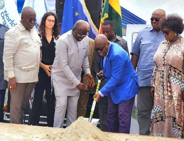 President Akufo Addo cutting sod for the start of the project