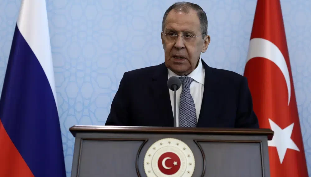 Russia May Pull Out Of Black Sea Grain Deal If Obstacles To Russian Agricultural Exports Are Not Removed- Lavrov 1 Russia's Foreign Minister Sergey Lavrov speaks during a joint news conference with Turkish Foreign Minister Mevlut Cavusoglu after their talks, in Ankara, Turkey, Friday, April 7, 2023.