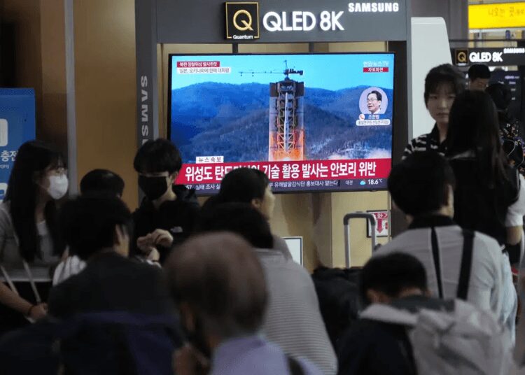 North Korea Spy Satellite Launch Crashes Into Sea 1 A TV screen shows a file image of North Korea's rocket launch during a news program at the Seoul Railway Station in Seoul, South Korea, Wednesday, May 31, 2023.