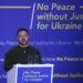 Zelenskyy Delivers Speech At The ICC 12 Ukraine's President Volodymyr Zelenskyy delivers a speech titled "No Peace Without Justice for Ukraine", in the Hague, Netherlands, Thursday, May 4, 2023.
