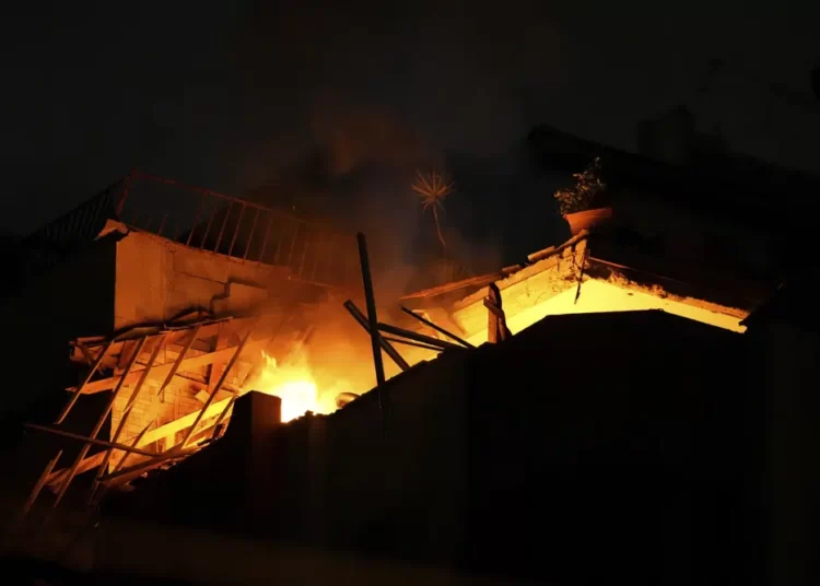 Israel Kills 3 Islamic Jihadists In Targeted Airstrikes 1 Fire burns at an apartment of an Islamic Jihad commander for northern Gaza, following Israeli airstrikes in Gaza City, early Tuesday, May 9, 2023.