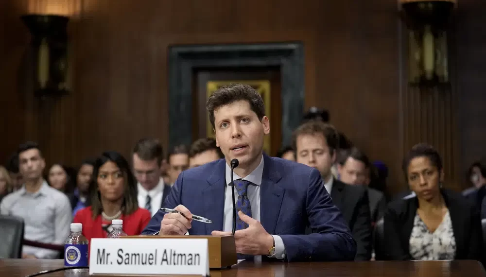 OpenAI CEO Sam Altman speaks before a Senate Judiciary Subcommittee on Privacy, Technology and the Law hearing on artificial intelligence, Tuesday, May 16, 2023, on Capitol Hill in Washington.