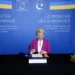 European Commission President Ursula von der Leyen prepares to sign the Register of Damage during the Council of Europe summit in Reykjavik, Iceland, Wednesday, May 17, 2023.