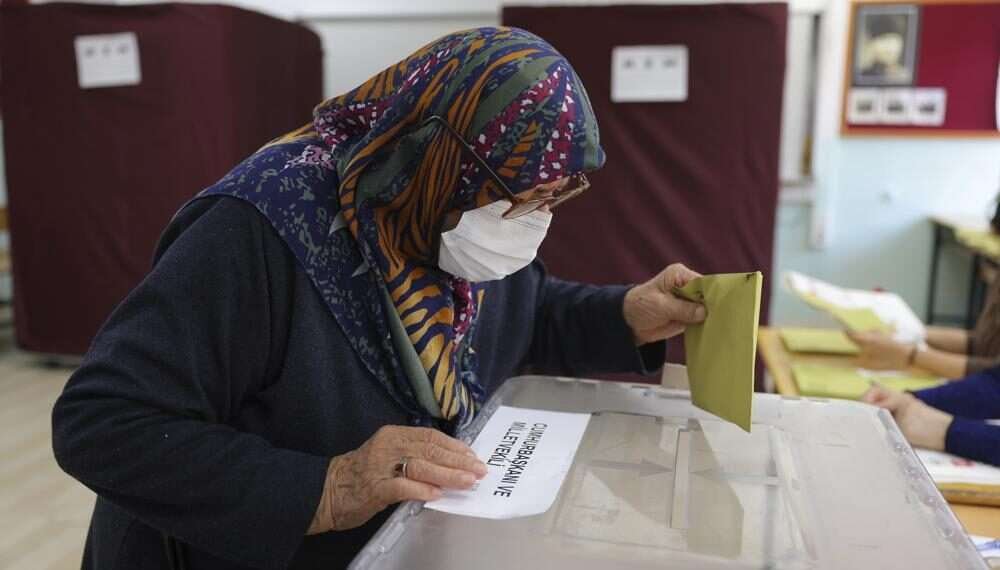 Turkey Holds Presidential And Parliamentary Elections 1 A woman votes at a polling station in Ankara, Turkey, Sunday, May 14, 2023.