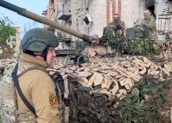 Yevgeny Prigozhin speaks to Wagner soldiers in Bakhmut.
