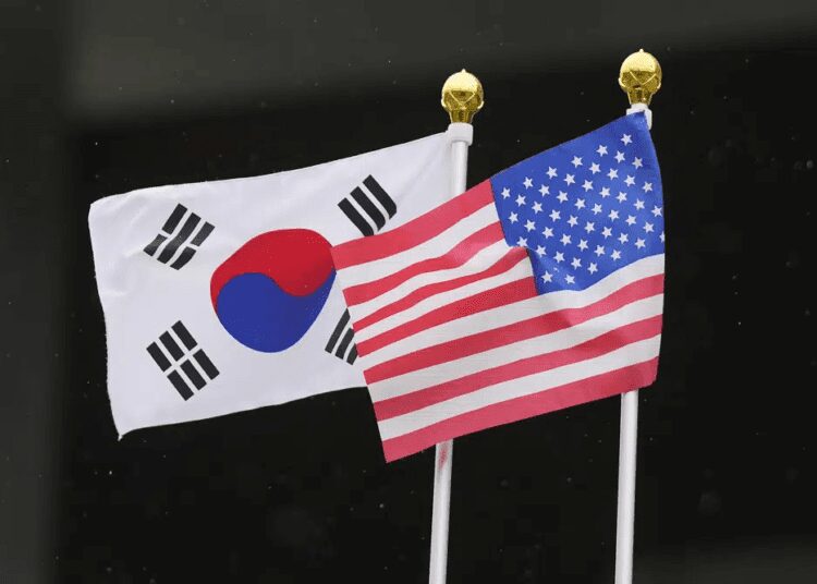 South Korea, U.S Militaries Stage Massive Live-Fire Drills Near North Korean Border 1 Flags of South Korea and the United States flutter outside of the National Museum of Korean Contemporary History in Seoul, South Korea, on April 25, 2023.