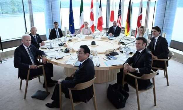 Our Support For Ukraine Will Not Waver- G-7 Leaders 1 The G7 leaders at their first formal negotiations in Hiroshima.