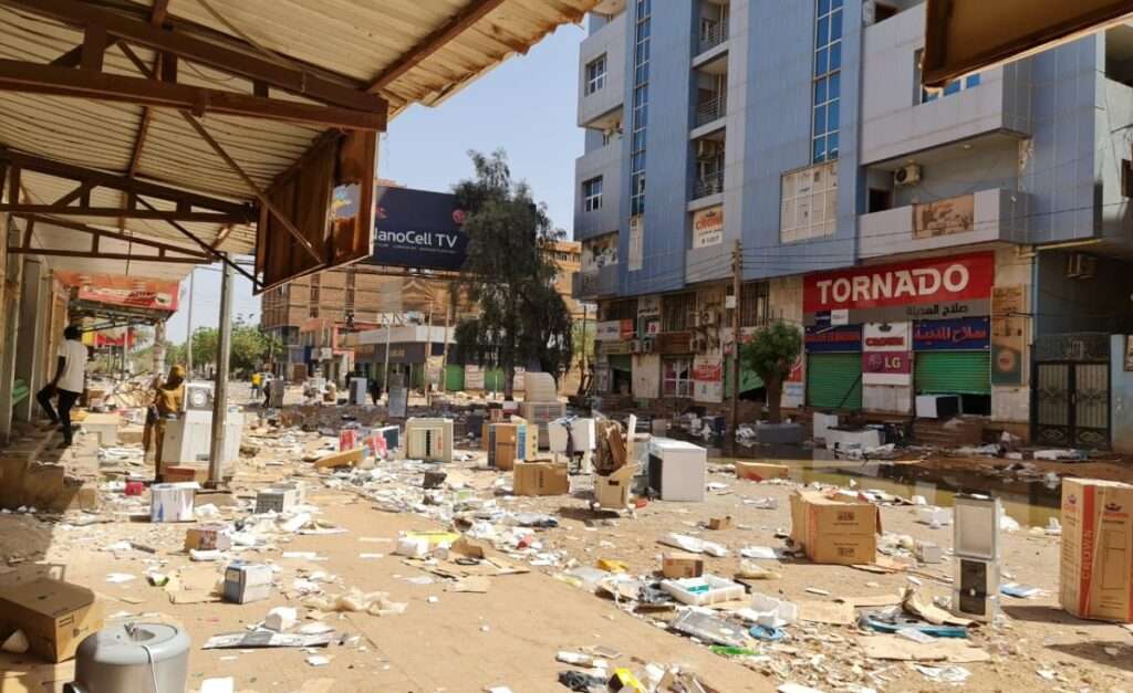 El Hurriya Street in Khartoum as fighting looting and shortages wreck the city