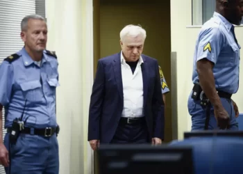 Former head of Serbia's state security service Jovica Stanisic arrives to appear in court at the UN International Residual Mechanism for Criminal Tribunals (IRMCT) in The Hague, Netherlands.