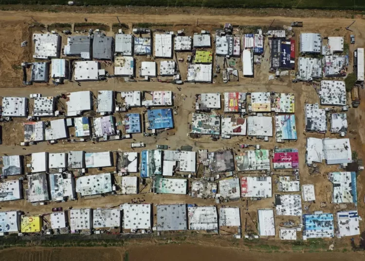 Ariel view of an informal Syrian Refugee Camp in Lebanon