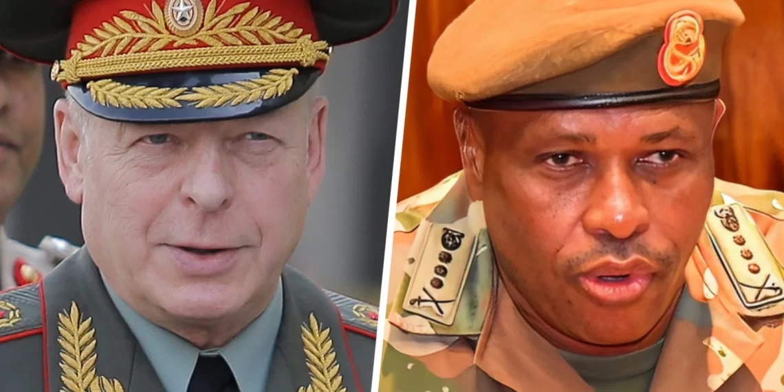 Russian Ground Forces Commander-in-Chief, General Oleg Salyukov and South Africa's Army Chief Lieutenant-General Lawrence Mbatha
