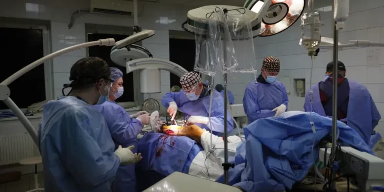 Scenes from Ukrainian medical facilities, treating wounded soldiers of their injuries.