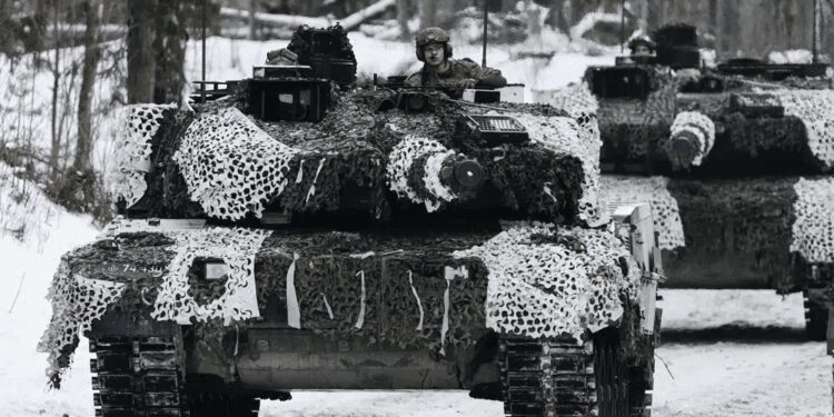 Denmark Plans To Invest $21 Billion In Defense Spending 1 Denmark's Leopard 2A7 tanks move during the Winter Camp 23 military drills near Tapa, Estonia, Sunday, Feb. 5, 2023.