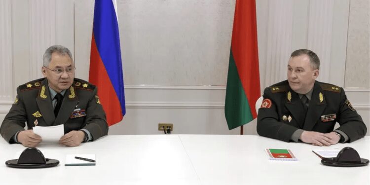 Shoigu and Khrenin Ink Deal On Deploying Tactical Nuclear Weapons In Belarus 1 Russian Defense Minister Sergei Shoigu, left, and Belarusian Defense Minister Viktor Khrenin speak to the media after a session of the Council of Defense Ministers of the Collective Security Treaty Organization (CSTO) in Minsk, Belarus, Thursday, May 25, 2023.