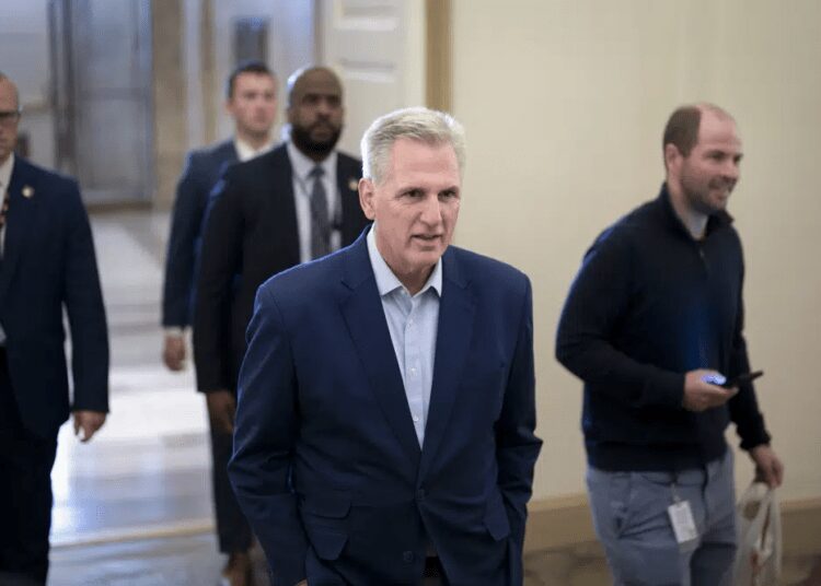 Debt Ceiling Discussions Making Progress- McCarthy 1 Speaker of the House Kevin McCarthy, talks to reporters about the debt limit negotiations as he arrives at the Capitol in Washington, Friday, May 26, 2023.