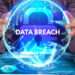 Business, Technology, Internet and network concept. Young businessman shows the word on the virtual display of the future: Data breach