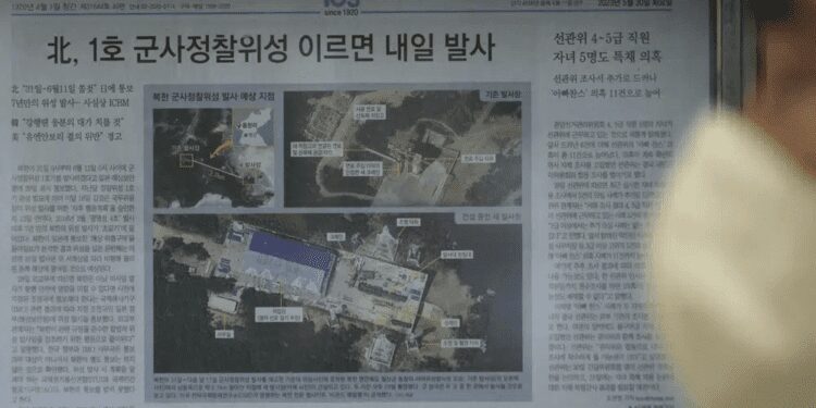 North Korea To Launch Its First Military Spy Satellite Next Month 1 A local newspaper showing file images of the Sohae Satellite Launching Station in Tongchang-ri, North Korea, is displayed in Seoul, South Korea, Tuesday, May 30, 2023.