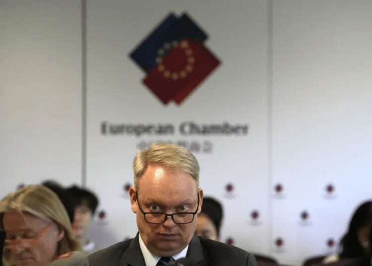 Foreign Companies Moving Investments Out Of China- Report 1 Jens Eskelund, president of the European Chamber attends the launch of the European Business in China: Business Confidence Survey in Beijing, Wednesday, June 21, 2023.