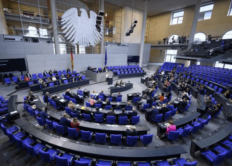 Lawmakers debate on the skilled labor immigration bill at the plenary session in the German Bundestag in Berlin, Friday June 23, 2023.