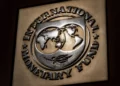 The logo of the International Monetary Fund is visible on its building, April 5, 2021, in Washington.