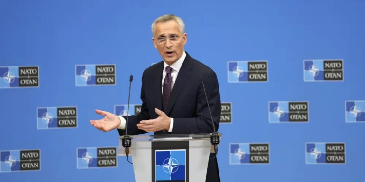 NATO Powerful Nations Call For Stoltenberg’s Term Extension 1 NATO Secretary General Jens Stoltenberg speaks during a pre-ministerial media conference at NATO headquarters in Brussels.