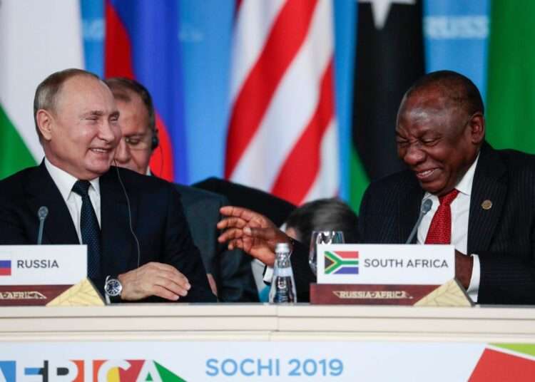 Vladimir Putin, Russia President (left) and President of South Africa, Cyril Ramaphosa.