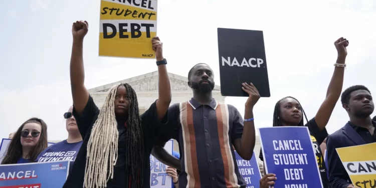 People demonstrate in front of Supreme Court on Friday, June 30, 2023.