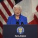 U.S. Treasury Secretary Janet Yellen delivers her speech at the U.S embassy to France, ahead of the Global Climate Finance conference, Thursday, June 22, 2023 in Paris.