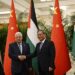 Chinese Premier Li Qiang, right, receives Palestinian President Mahmud Abbas at the Great Hall of the People in Beijing on Thursday, June 15, 2023.